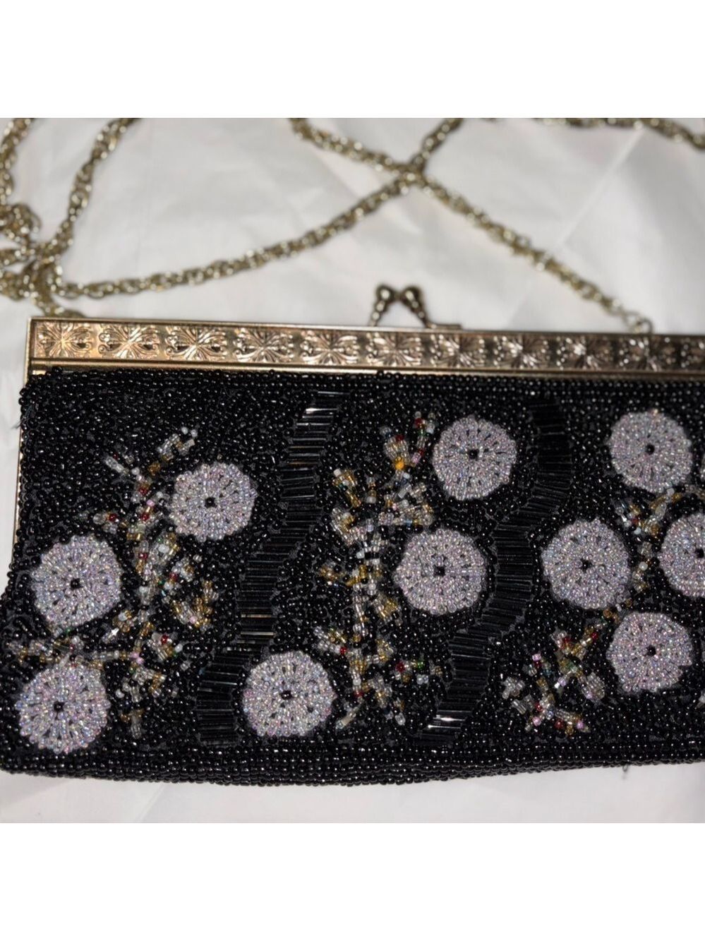 🔥Rare Vintage🔥 Stunning Mid Century Floral Glass Beaded Evening Clutch Purse - Picture 9 of 10